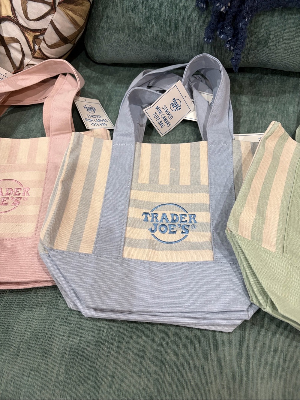 Trader Joe's Pastel Blue Striped Canvas Tote - Picture 4 of 6